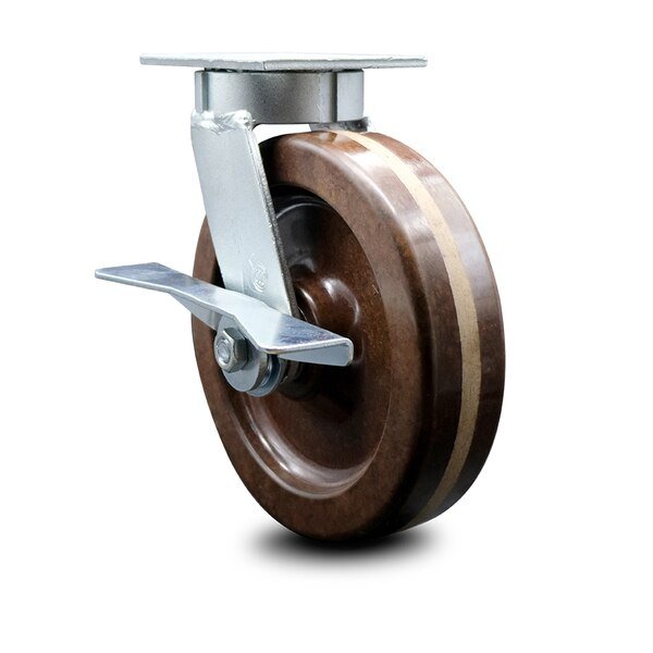 8 Inch Kingpinless High Temp Phenolic Wheel Swivel Caster with Brake SCC, Service Caster, Mfr#: SCC-KP30S820-PHRHT-SLB